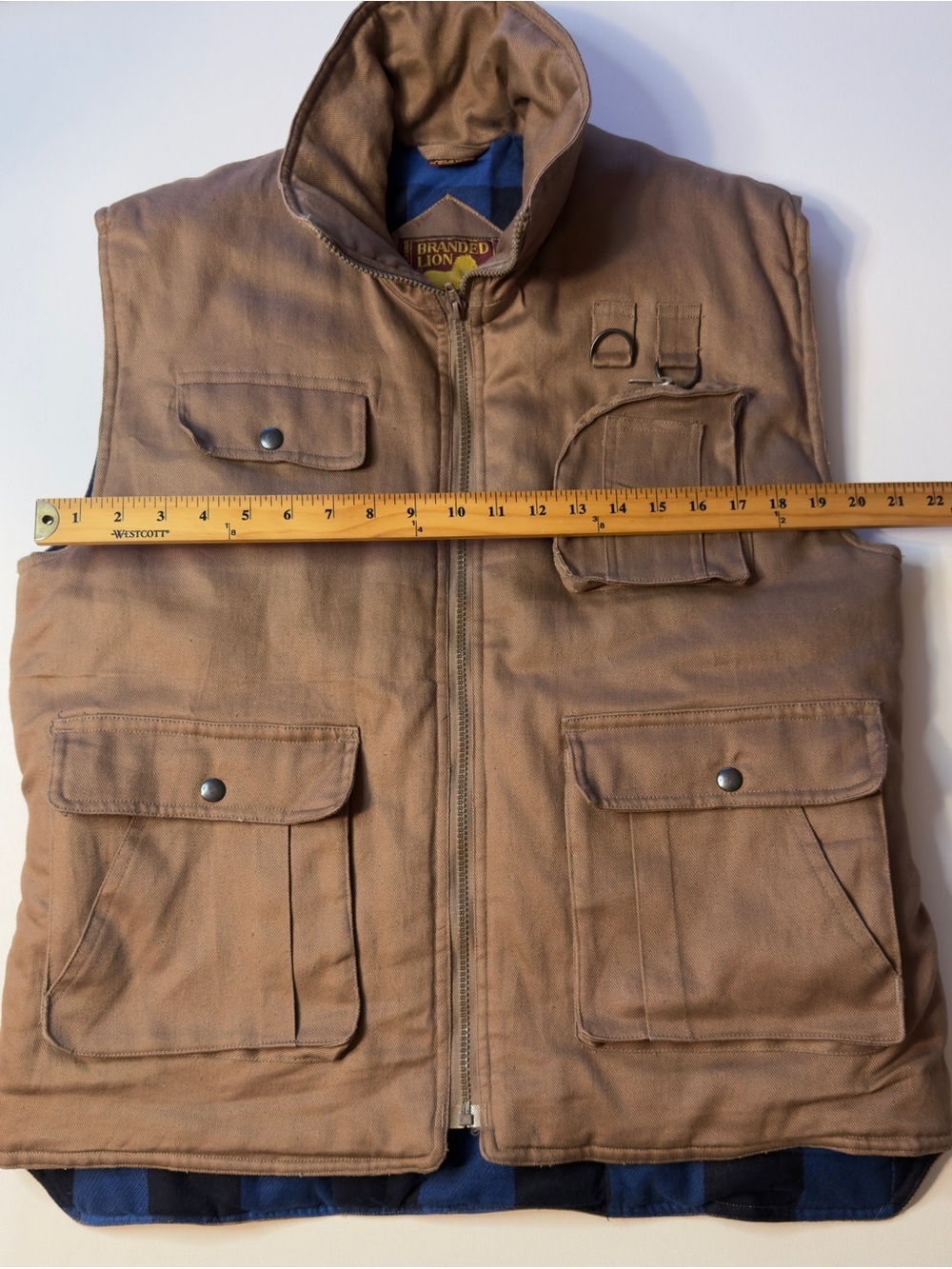 EUC Men's Branded Lion Brown Workwear Utility Vest Size Large (M) - Picture 3 of 7